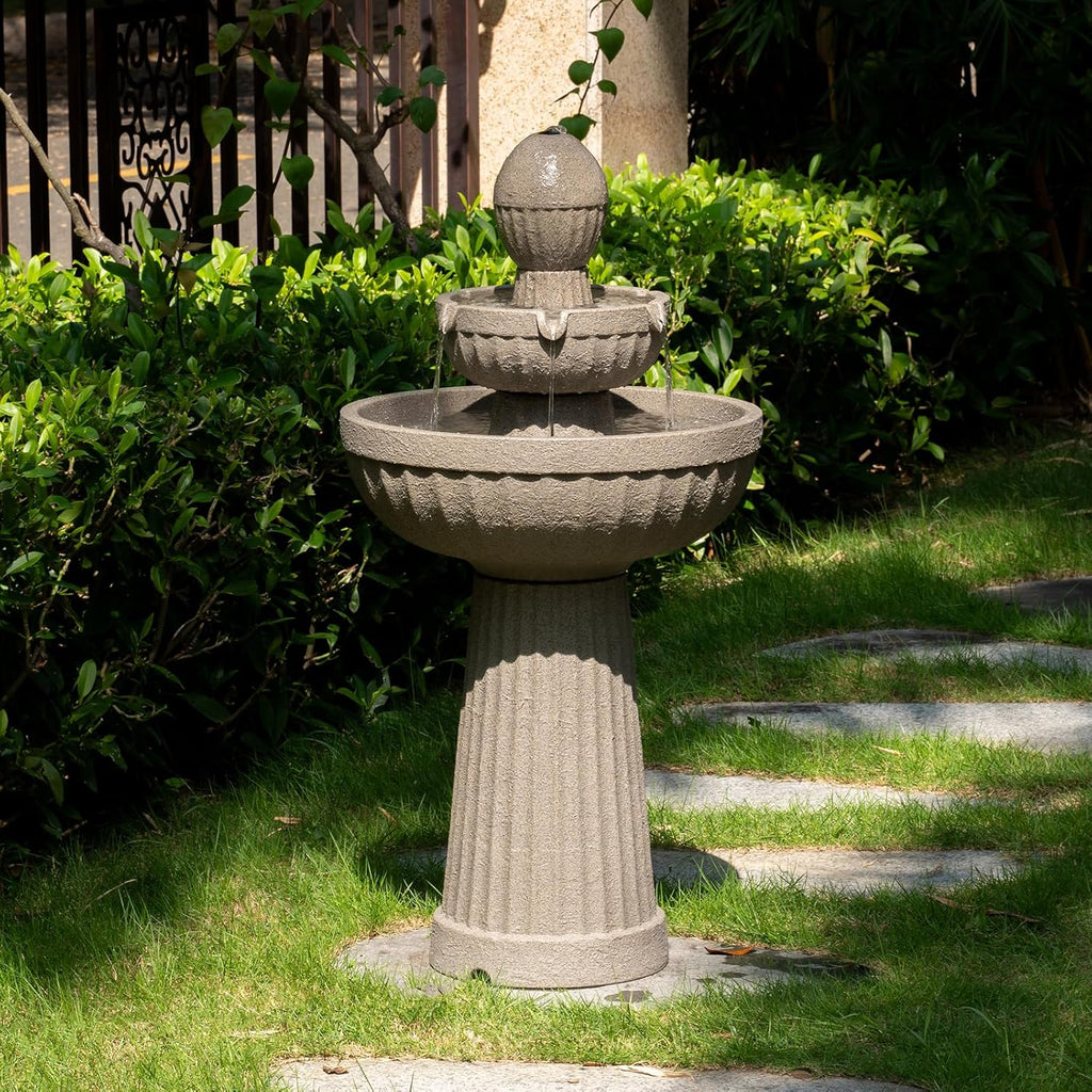 37.80” H Outdoor Water Fountain Made with Eco-Friendly Recyclable Materials, Polyethylene Cascading Waterfall Water