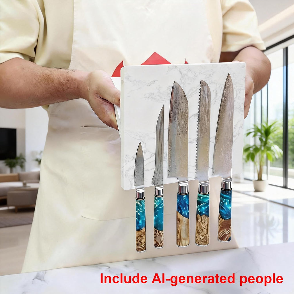 Home Kitchen Marble Countertop Magnetic Knife Holder, White | Strong Enhanced Magnets