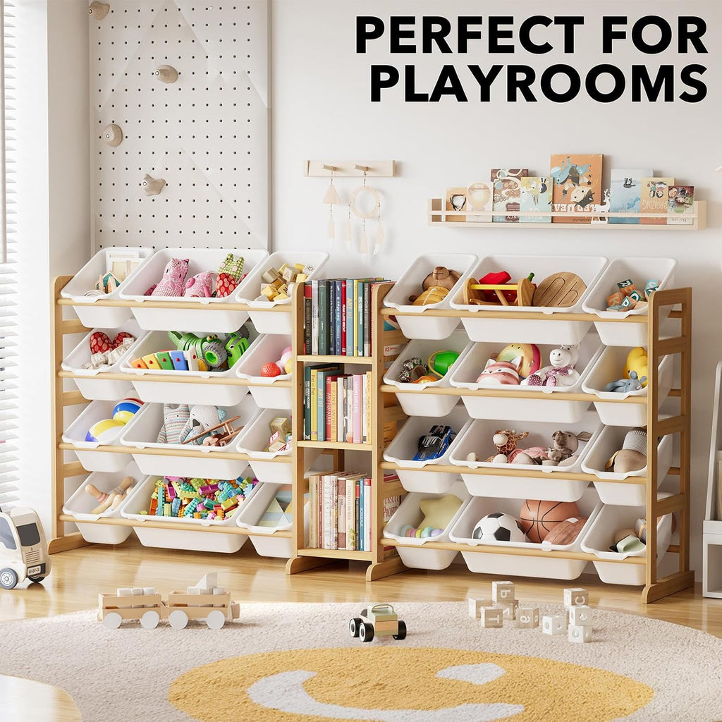 Large Toy Storage Organizer with 24 Bins and 3 Shelves, Toy Organizers Storage Bookshelf, Kids Bin Shelf Box Bookcase