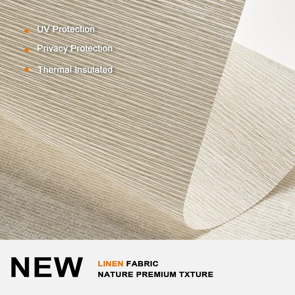 No Drill No Tools Light Filtering Roller Shades for Windows,Linen Fabric Cordless Roller Blinds,Custom Blinds for Home,Bedroom,Living Room,Beige-Light Filtering,Custom Size