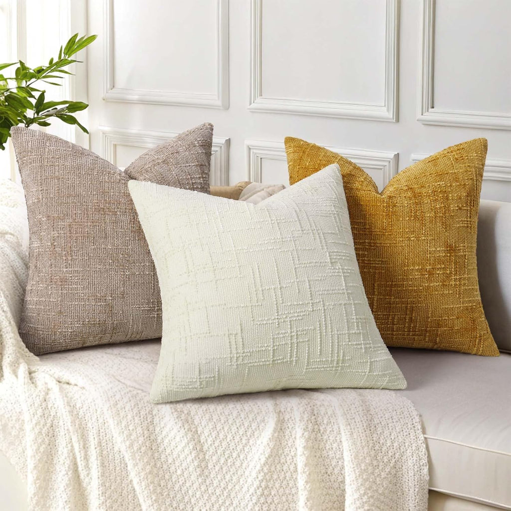 Summer Cream White Chenille Euro Sham Throw Pillow Covers 26x26 Set of 2 Textured Soft Cozy Slubby Couch Pillow