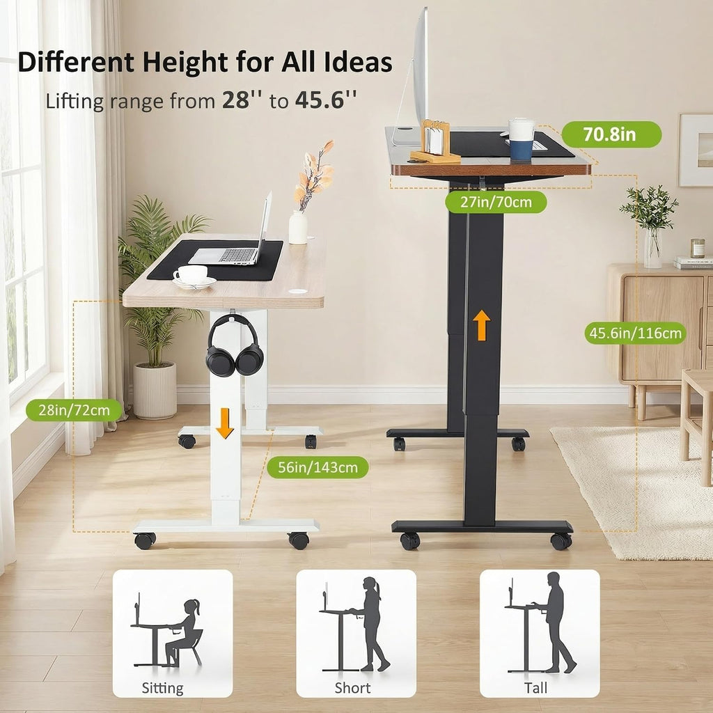 Electric Standing Desk Adjustable Height, 71 x 28 Inch Sit Stand up Desk with Large Mouse Pad, Double Metal Hook,4