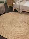 Hand Woven Natural Jute Braided Rug - 6' Round | Rustic Boho Farmhouse Reversible Area Rug
