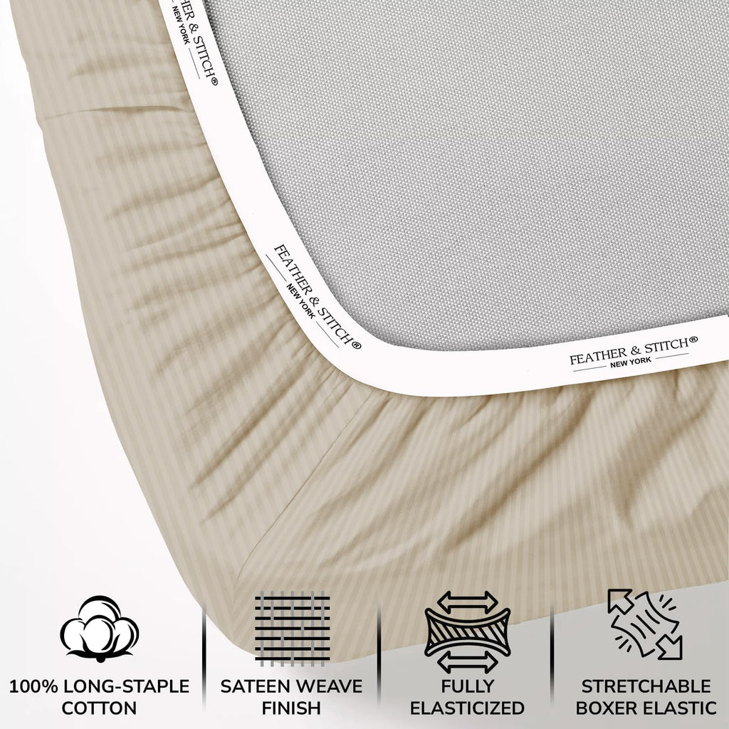 Stitch 500 TC Damask Bed Sheet Set, 100% Cotton Soft Breathable Bedsheets, 4 Piece 18" Deep Pockets