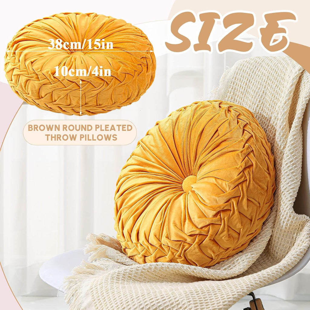 1 Pcs Round Throw Velvet Pillows Decorative Pleated Throw Pillows Diameter Accent Pumpkin Boho Chair Cushion,15'')