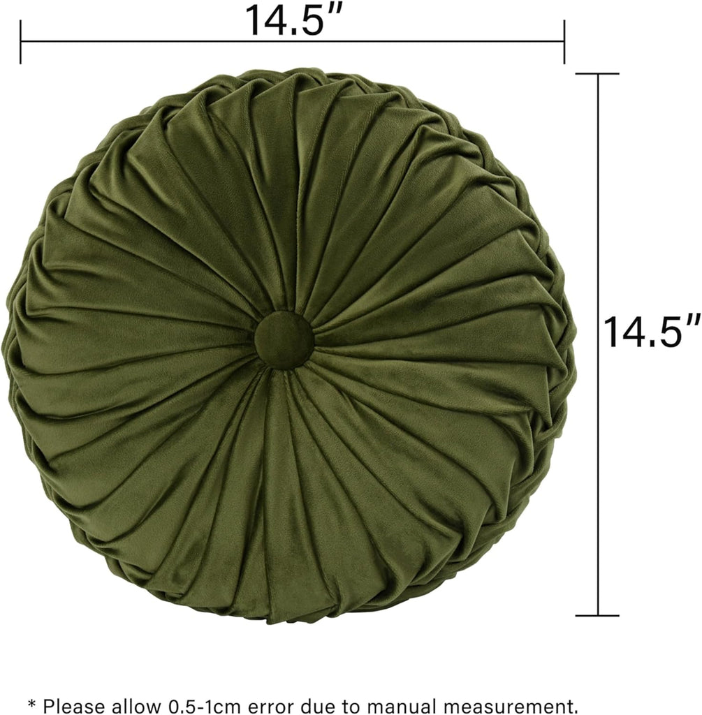 Set of 2 Decorative Round Pleated Throw Pillows, Classy Accent Pumpkin Throw Pillows with Center Button, Vintage