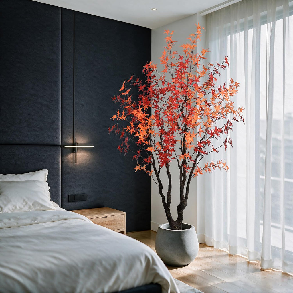 7FT Artificial Maple Tree, Realistic Fall Maple Leaves Fake Tree with Sturdy Base, Lifelike Faux Autumn Maple Plant