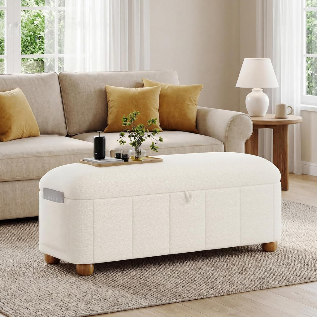 47.4" Ottoman with Storage, End of Bed Bench with Soft Upholstered Seat, Storage Ottoman Bench with Side Pocket