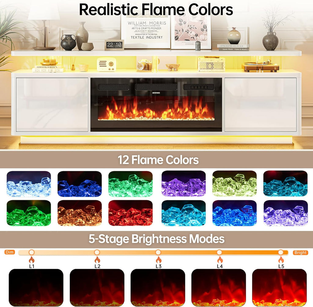 70" Fireplace TV Stand for TVs up to 80", Entertainment Center with 36" Fireplace & Double LED Lights, TV Console