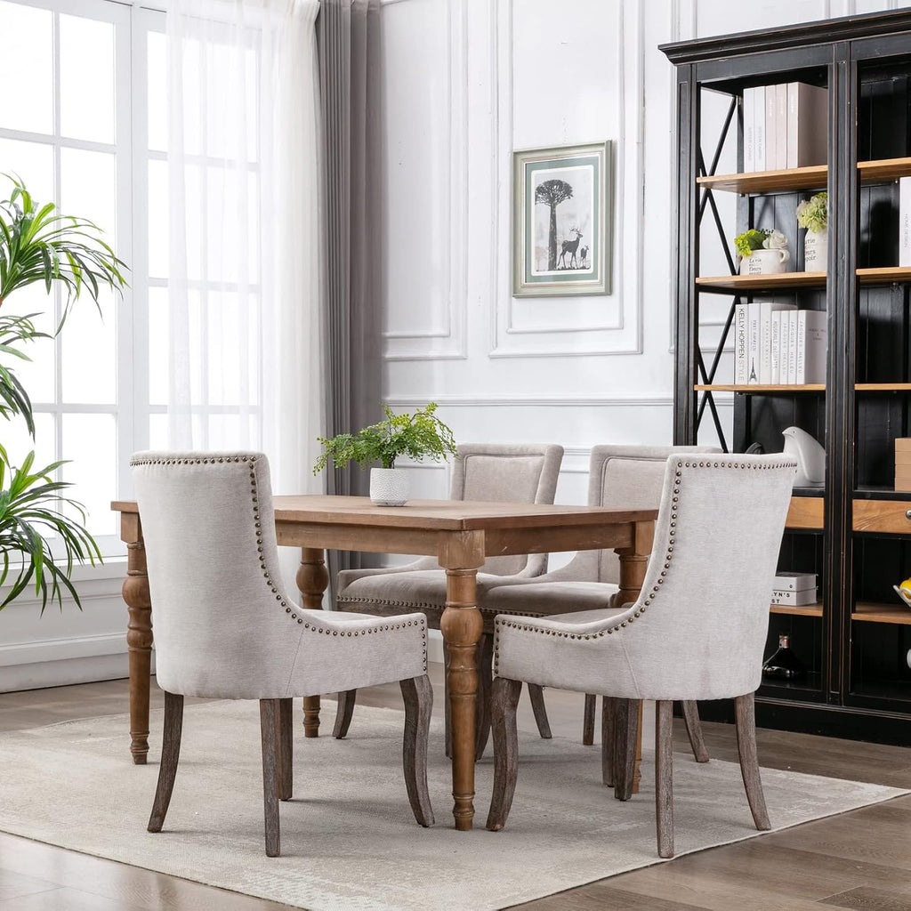 Mid-Century Upholstered Dining Chairs Set of 2, Thickened Fabric Wingback Kitchen Chairs with Bronze Nail Head &