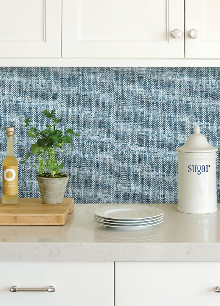 NU2918 Navy Poplin Texture Peel & Stick Wallpaper, Blue