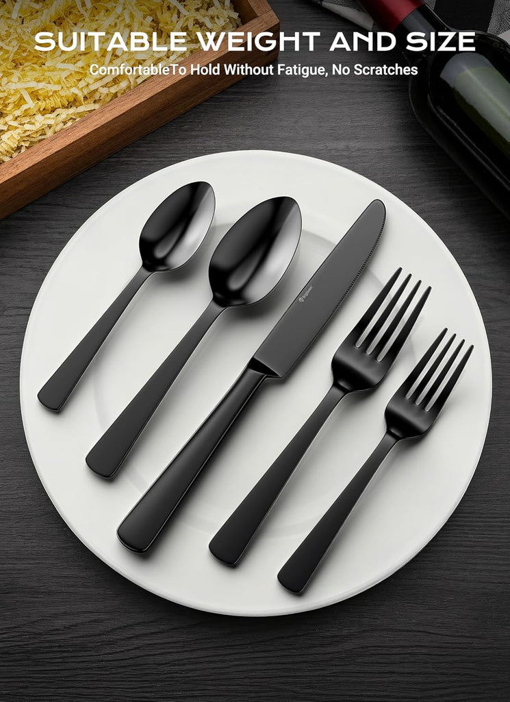 Black Silverware Set, 45-Piece Flatware Set Service for 8, Durable Stainless Steel