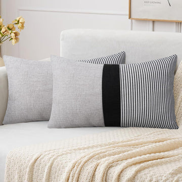 Set of 2 Stripe Pillow Covers 12x20 Inch Patchwork Farmhouse Decor