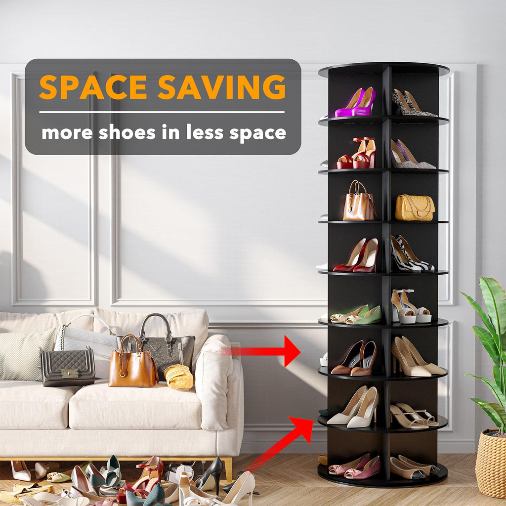 8 Tier Rotating Shoe Rack Tower, Spinning Shoe Display Lazy Susan, Revolving 360 Shoe Rack Storage Round Carousel
