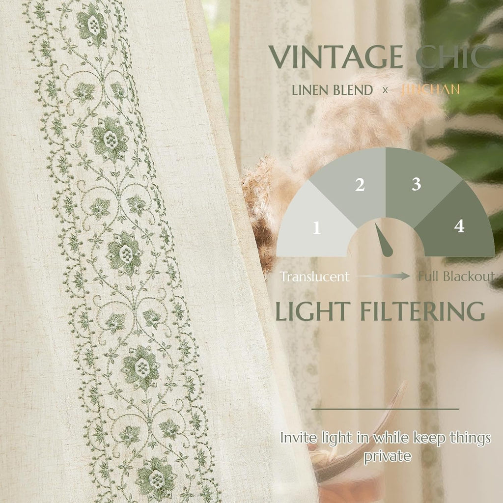 Small Window Curtains Linen Cafe Curtains for Kitchen Bathroom Bordered Floral Embroidered Short