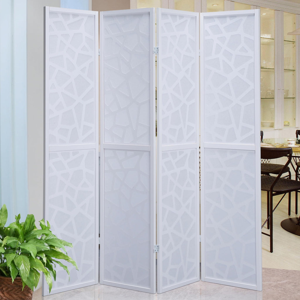 Giyano 4 Panel Screen Room Divider, White Screen with White Frame