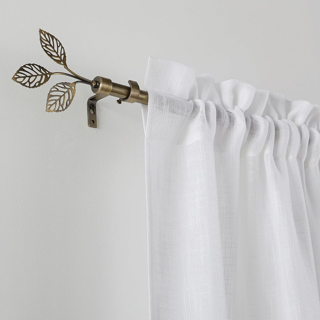 Brass Curtain Rod 1 Inch Diameter with Vivid Leaf Finials Telescoping Single Rod for Kitchen Living Room Bedroom