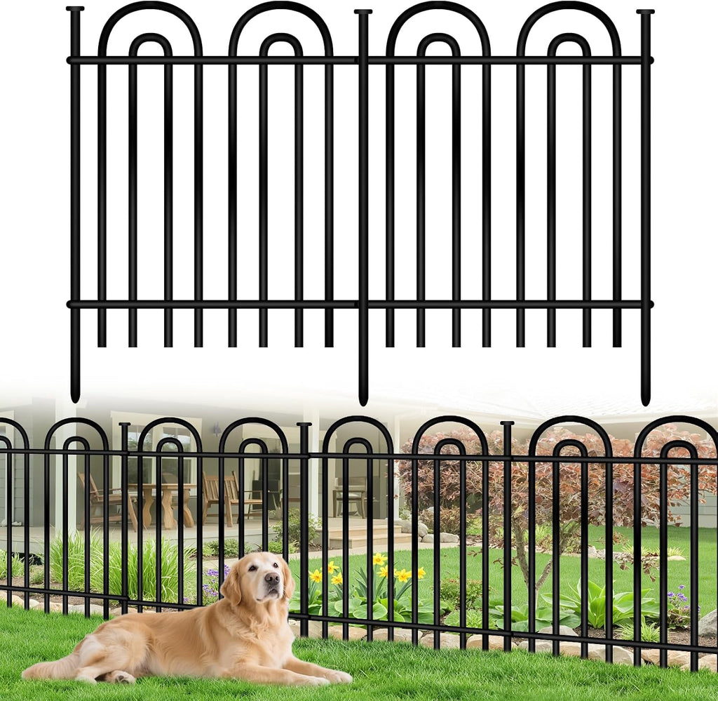 Decorative Garden Fence, 10 Panels No Dig Fence, 32 in(H) x 24.16 ft(L) Animal Barrier for Dogs Rabbits, Rustproof