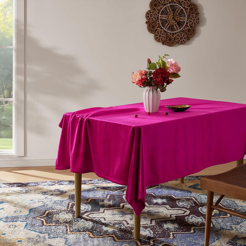 Hot Pink Velvet Tablecloths Rectangular: French Luxurious Solid Table Cloth