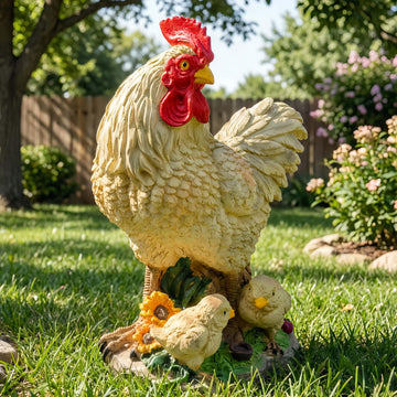 11.5" Chicken Bird Statue - Rustic Home Accents, Realistic Animal Sculptures, Resin Figurines, Yard Art, Funny Farm