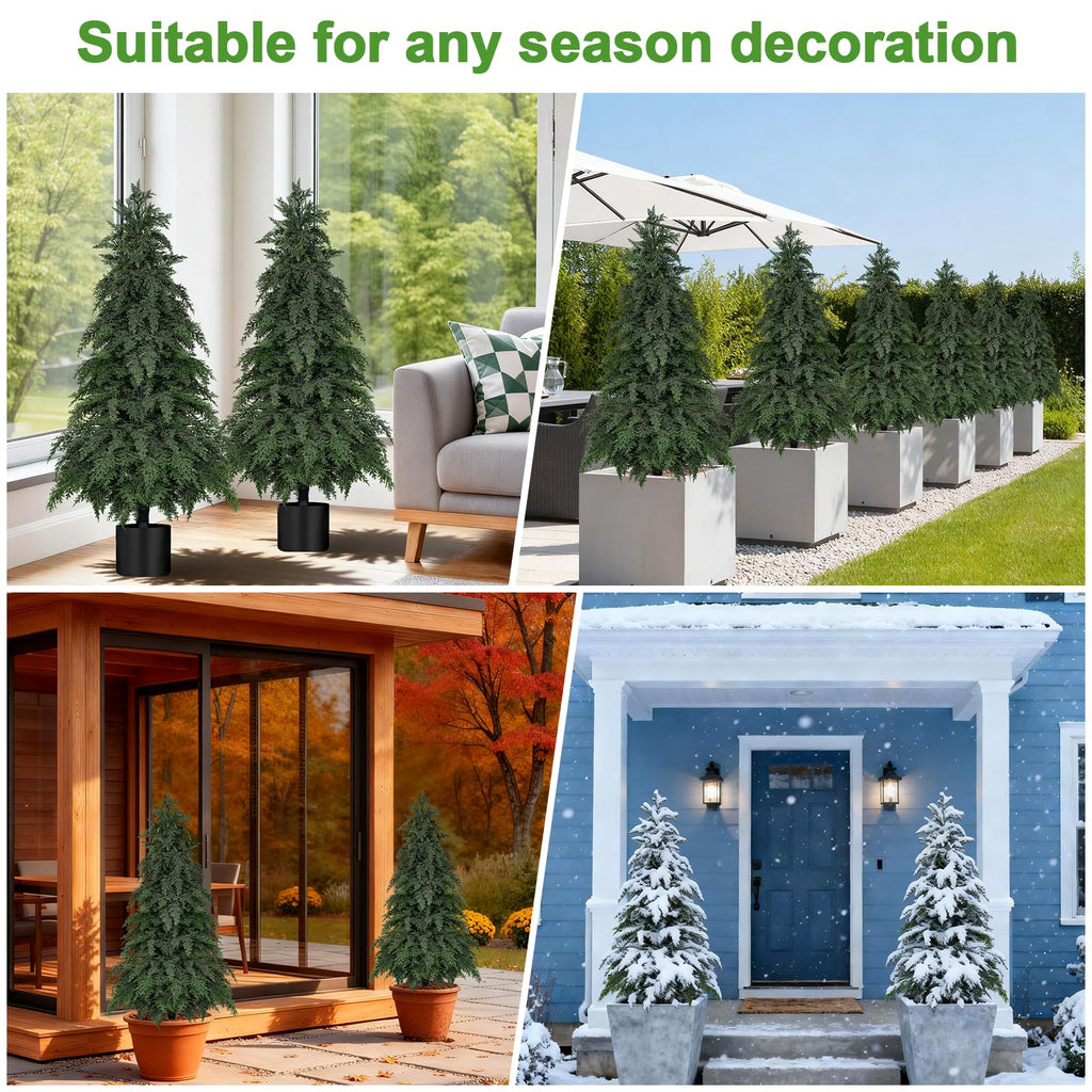 2Pack Fake Cypress Topiary Trees with Pot, 4FT UV-Anti Greenery