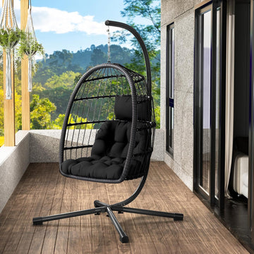 Egg Chair with Stand,Patio Rattan Wicker Hanging Hammock Chair Porch Garden,Thickened Aluminum Alloy Steel Frame and