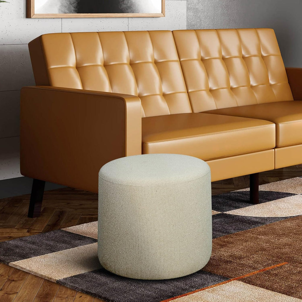 Wentworth 19" Round Ottoman, Urban Transitional, Fully Assembled, Soft Boucle Fabric, Snow