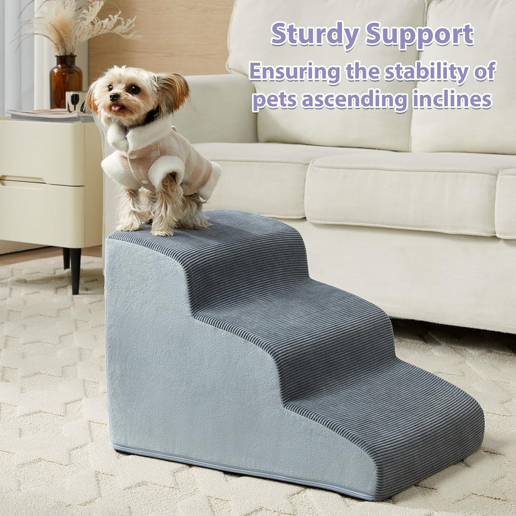 Dog Stairs for Small Dogs, 2-Steps Dog Ramp for Couch, Pet Stairs with Highly Supportive Foam and Non-Slip Bottom