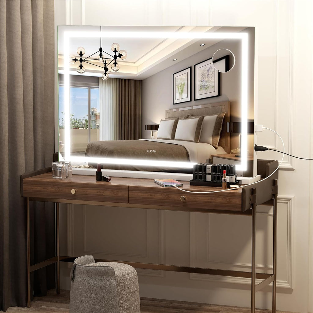 Vanity Mirror with Lights, 28" x 20" LED Makeup Mirror, Lighted Makeup Mirror with Dimmable 3 Modes, Touch Screen