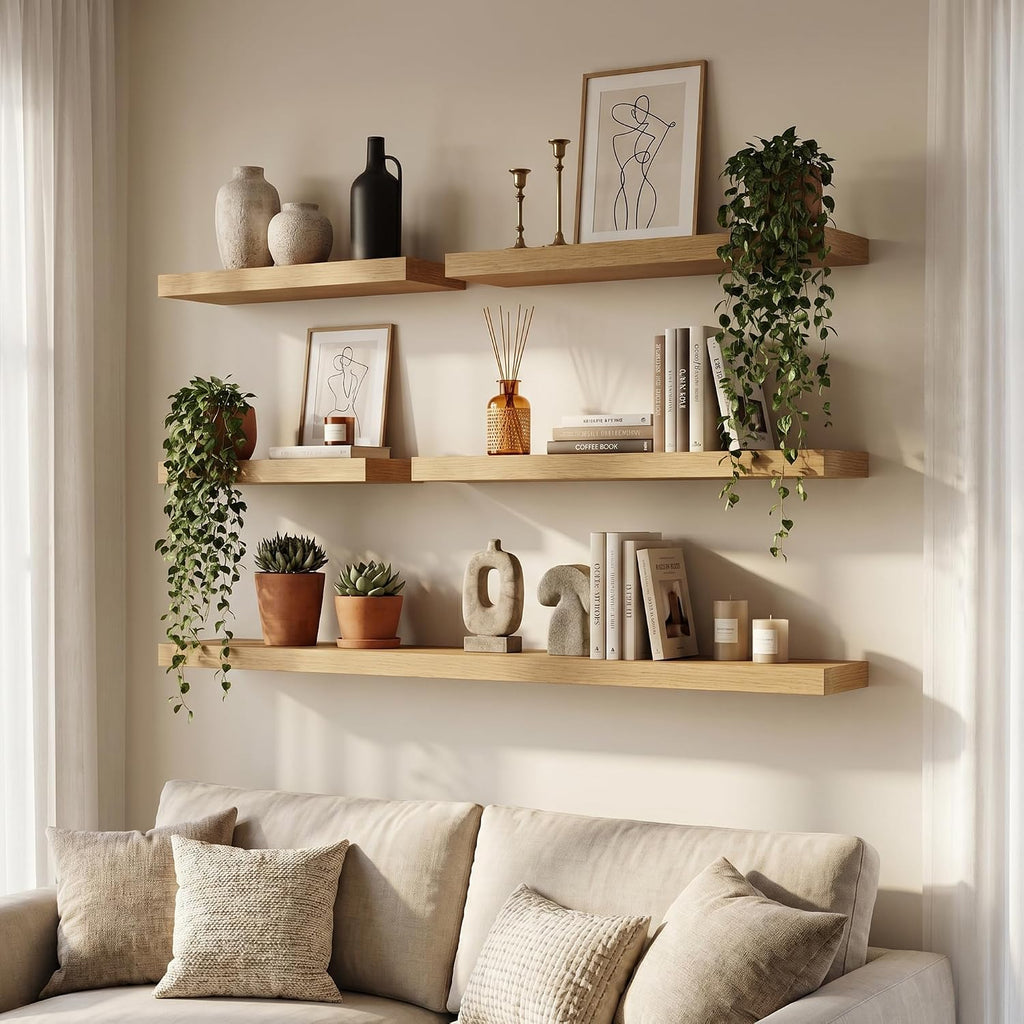 48 inchs Floating Shelves for Wall Mounted Set of 2,Rustic Wood Floating Shelf with Invisible Brackets for Small