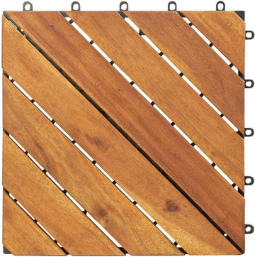 Acacia Wood Deck Tiles, 10 Pack, Interlocking Design