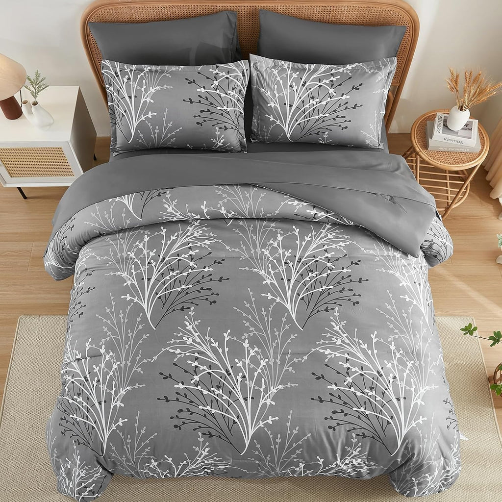 Gray Comforter Set Branch Botanical Bed in a Bag 7 Piece Grey Floral Comforter