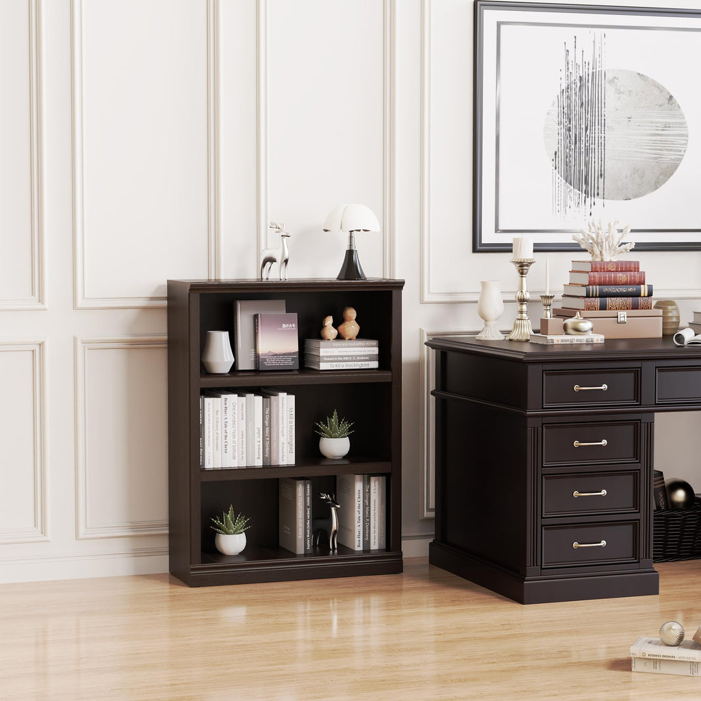 43 Inch Tall Dark Cherry Bookcase, 3 Tiers Bookshelf Open Storage