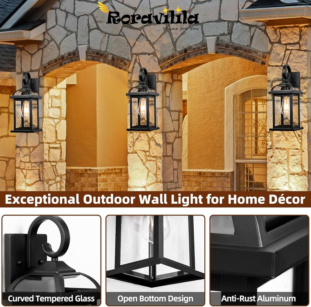 Black Exterior Light Fixtures 2-Pack, Anti-Rust Aluminum Outdoor Wall Lights for House Porch Lights IP65 Waterproof Cl