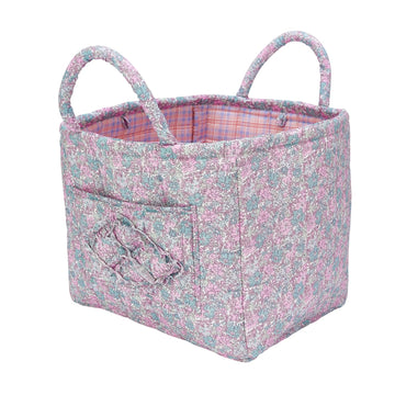 Boho Fabric Storage Basket Quilted Floral Print Baskets Organizer Bin with Handles, Picnic, Shopping (B-Pink