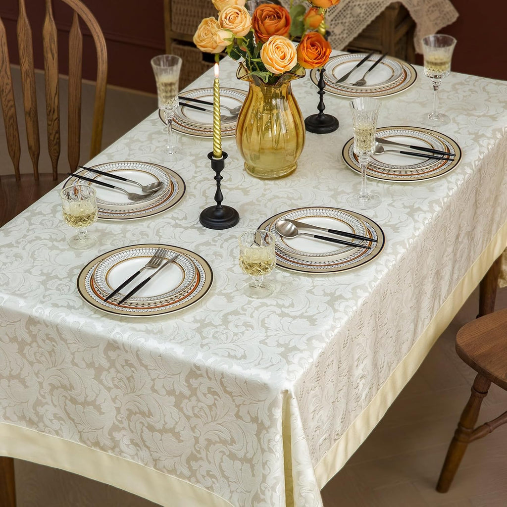 Emboss Style Textured Tablecloth Waterproof Solid Bordered Retro Tablecloths Classic Luxurious Washa