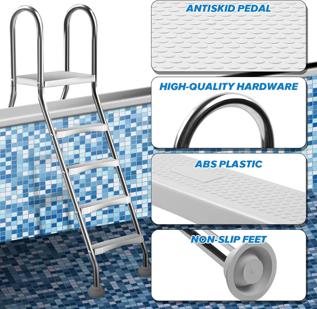 54" Heavy Duty Above Ground Pool Ladder with Platform,304 Stainless Steel | 551 lbs load capacity,4-Steps,Swimming