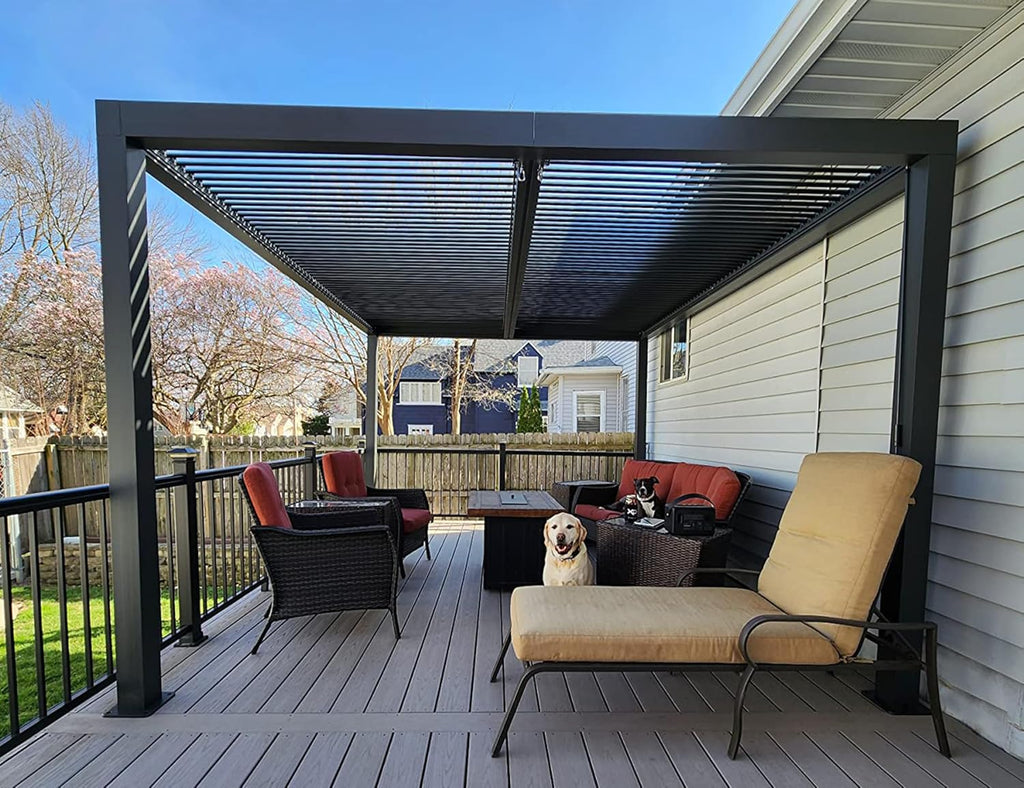 Louvered Pergola 94AS 11' x 15' Aluminum Metal Outdoor Pergola wtih Adjustable Louvered Roof and Integrated Drainage