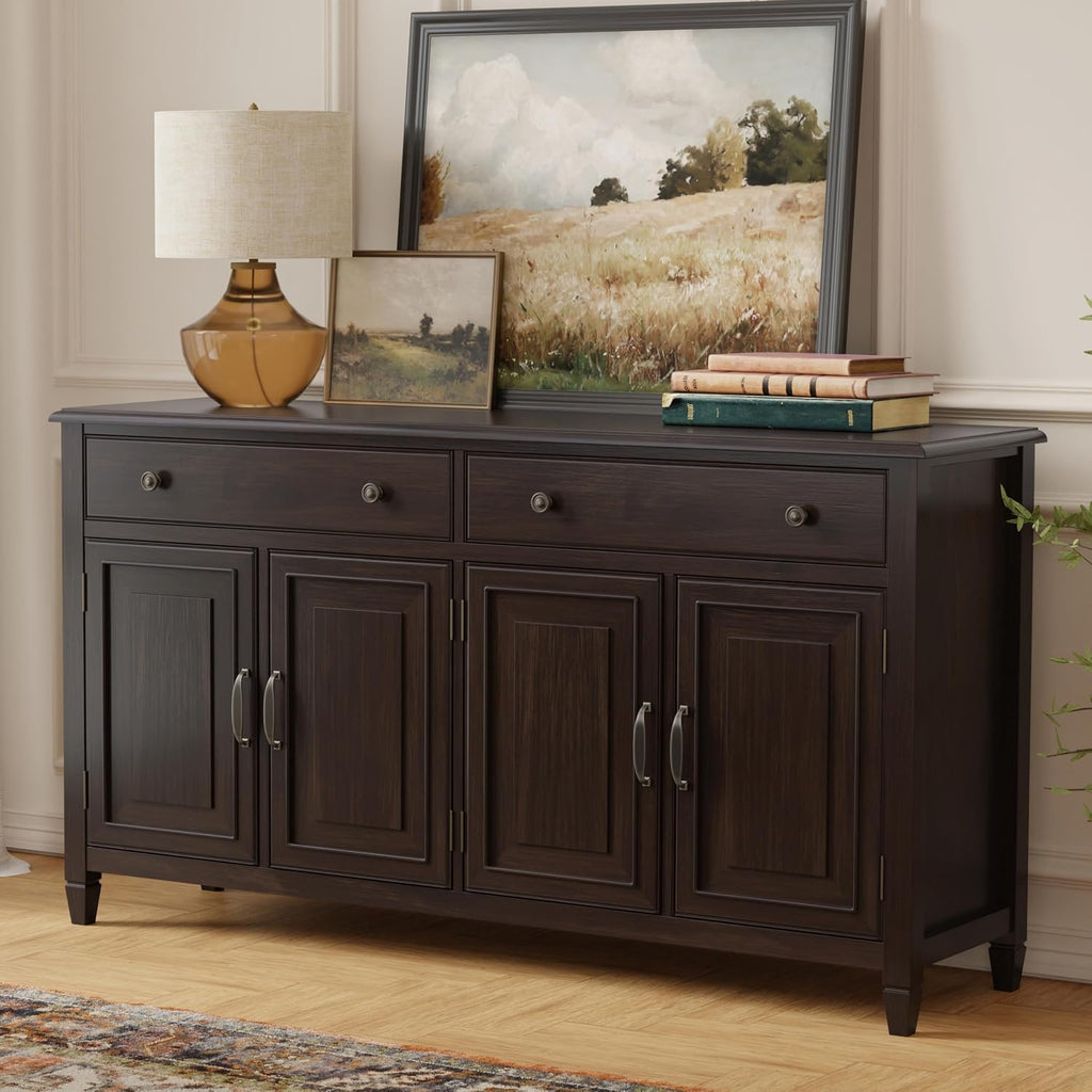 Connaught Buffet - 67 inch Wide Solid Wood 4 Door Sideboard Cabinet in Dark Chestnut Brown