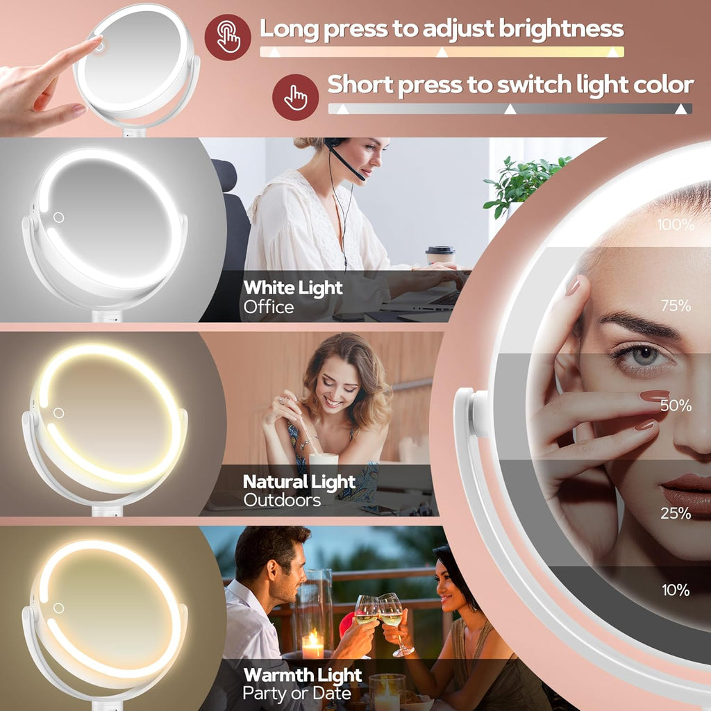 Vanity Mirror with Lights, 30X Magnifying Makeup Mirror with 3 Lighting and Adjustable Brightness, Rechargeable 2