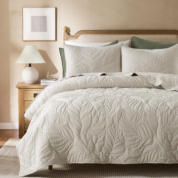 Beige California Quilt Set, Oversized Neutral Soft Lightweight Bedspread, Farmhouse Rustic Country