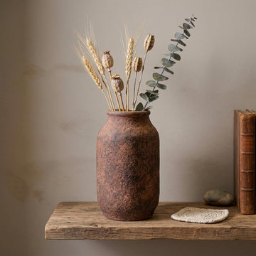 Terracotta Farmhouse Vase, 9 Inch Rustic Ceramic Flower Vases