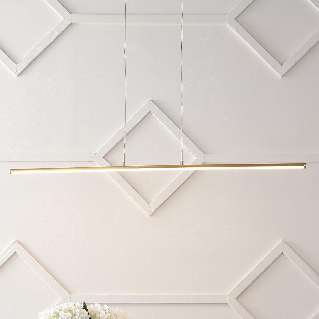 39.5" Brass Gold Modern Integrated LED Linear Pendant Light, Dimmable Adjustable Hanging Island Fixture for Kitchen