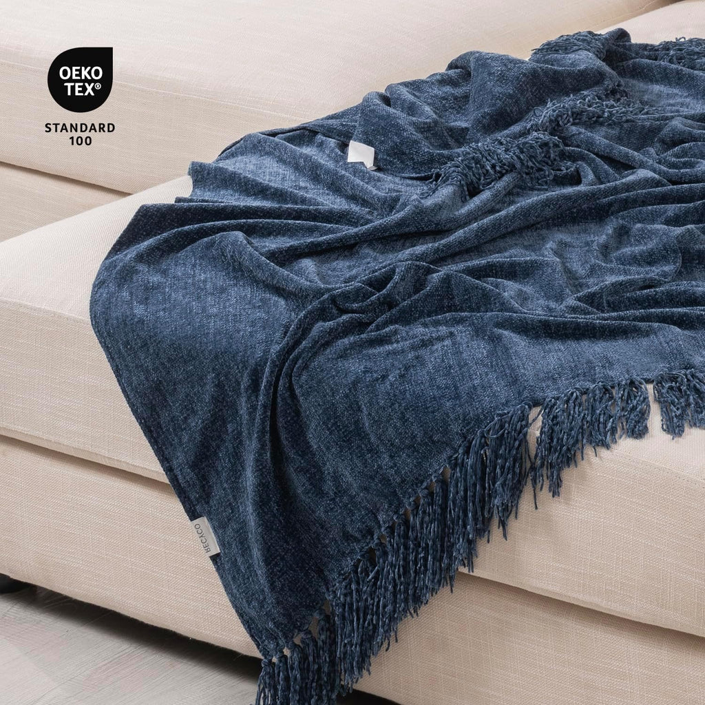 Throw Blanket Soft Cozy Chenille Throw Blanket with Fringe Tassel, 50'' x 60'')
