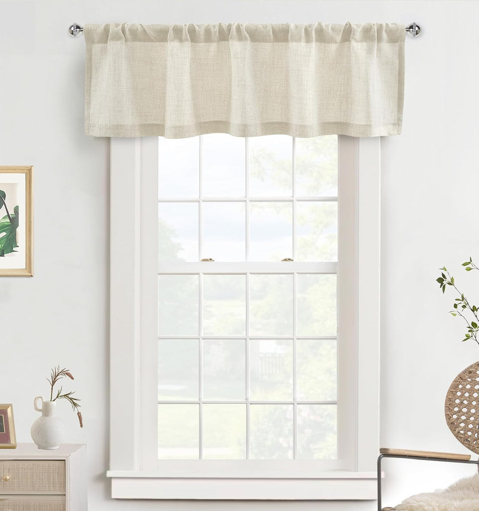 Linen Textured Curtain Valances for Windows Light Filtering 3 Inch Rod Pocket Farmhouse Country Rustic Kitchen