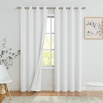 Full Blackout Window Curtains - Noise Reducing, Thermal Insulated, Heavy Linen Texture, 8 Grommets, Cream White