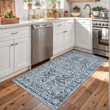 3x5 Entryway Rug Non-Slip Washable Area Rugs, Vintage Floral Kitchen Rugs Blue White, Ultra Soft Pri