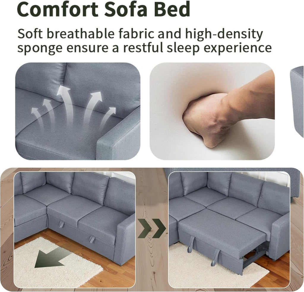 Sectional Sleeper Sofa with Pull Out Bed, L Shaped Pull Out Couch with Storage Chaise