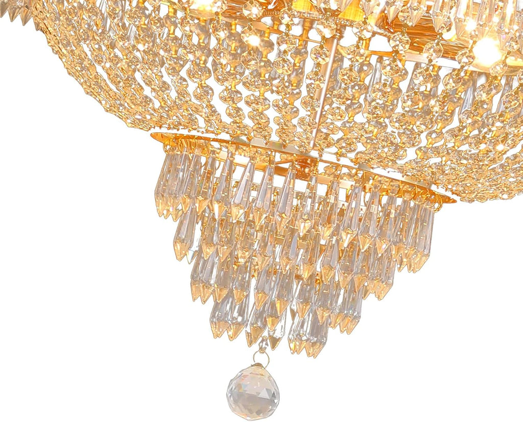 Luxury Crystal Chandelier, Modern Gold/Silver French Empire Crystal Ceiling Chandelier LED Ceiling Light Fixture Lamp Hanging Lighting Home Decor Lamp for Living Room Bedroom Foyer (Gold)