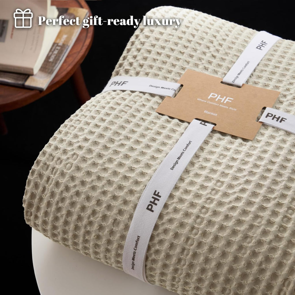 Ultra Soft Waffle Weave Blanket Throw Blanket, Lightweight Breathable Cooling Skin-Friendly Throw for Spring Summer